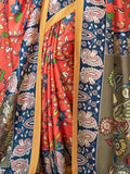 Attractive Orange Digital Printed Pashmina Event Wear Saree With Shawl