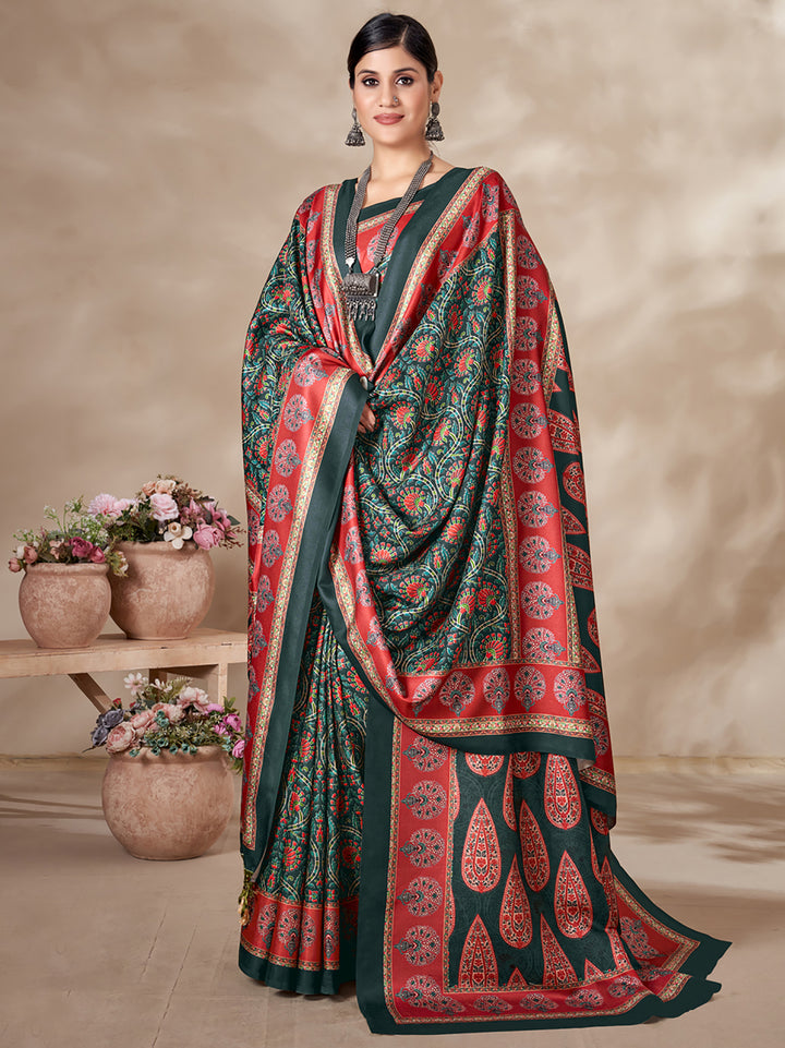 Alluring Multi-Color Digital Printed Pashmina Traditional Saree With Shawl