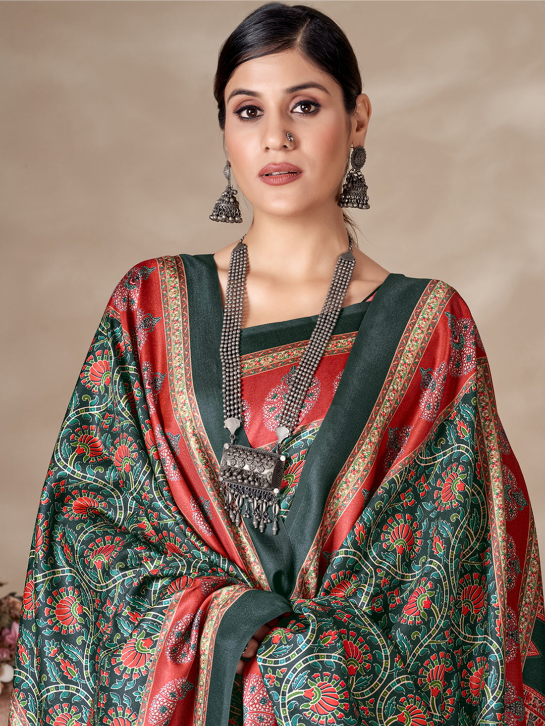 Alluring Multi-Color Digital Printed Pashmina Traditional Saree With Shawl