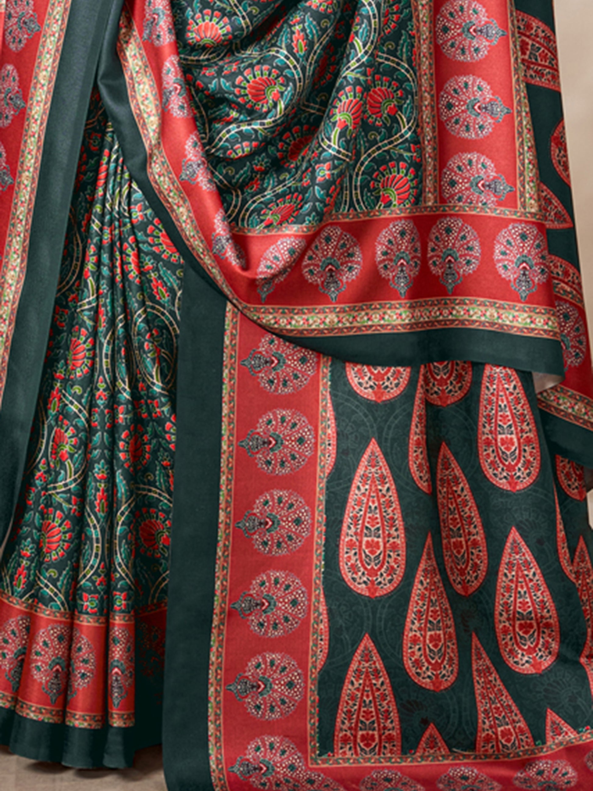 Alluring Multi-Color Digital Printed Pashmina Traditional Saree With Shawl