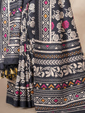 Stunning Black Digital Printed Pashmina Winter Wear Saree With Shawl