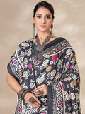 Stunning Black Digital Printed Pashmina Winter Wear Saree With Shawl