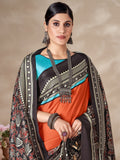 Adorable Orange Digital Printed Pashmina Event Wear Saree With Shawl