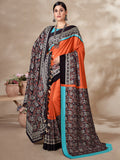 Adorable Orange Digital Printed Pashmina Event Wear Saree With Shawl