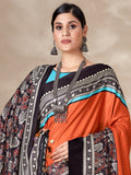 Adorable Orange Digital Printed Pashmina Event Wear Saree With Shawl