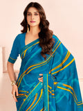 Glamorous Blue Digital Printed Georgette Casual Wear Saree With Blouse