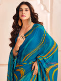Glamorous Blue Digital Printed Georgette Casual Wear Saree With Blouse