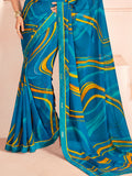 Glamorous Blue Digital Printed Georgette Casual Wear Saree With Blouse