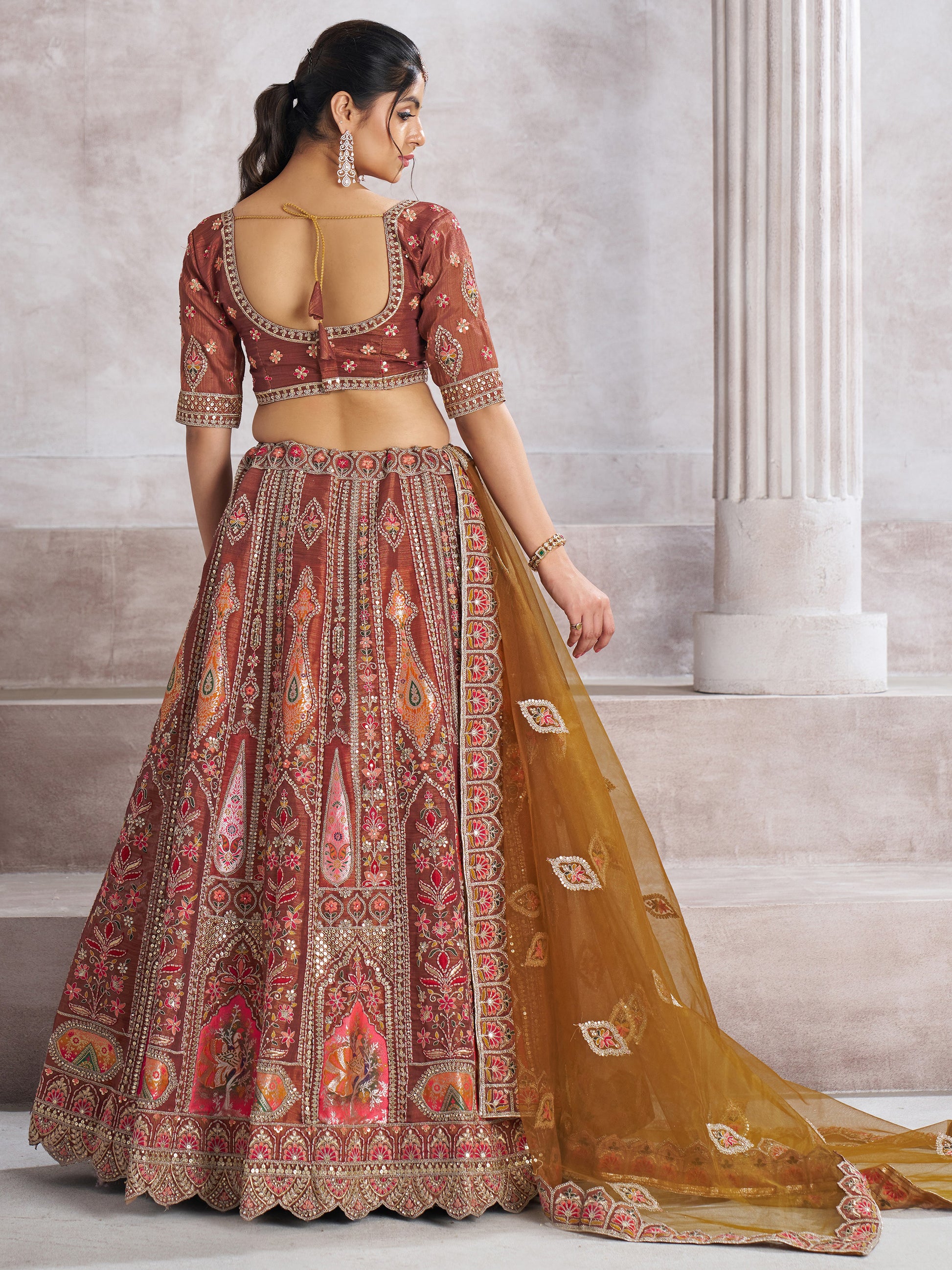 Amazing Brown Sequins Banarasi Silk Designer Lehenga Choli