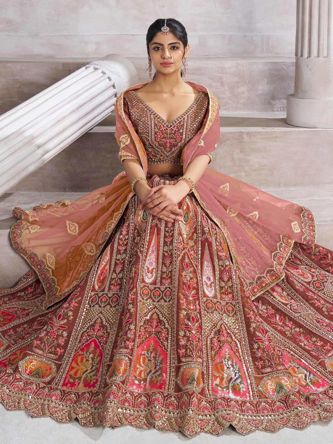 Amazing Brown Sequins Banarasi Silk Designer Lehenga Choli