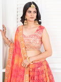 Amazing Multi-Color Bandhni Printed Chinon Wedding Lehenga Choli 
