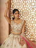 Amazing Off-White Thread Embroidered Silk Lehenga Choli With Dupatta
