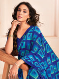 Bewitching Blue Digital Printed Georgette Casual Wear Saree With Blouse