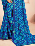 Bewitching Blue Digital Printed Georgette Casual Wear Saree With Blouse