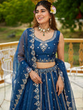 Fantastic Blue Dori Embroidery Satin Wedding Wear Lehenga Choli