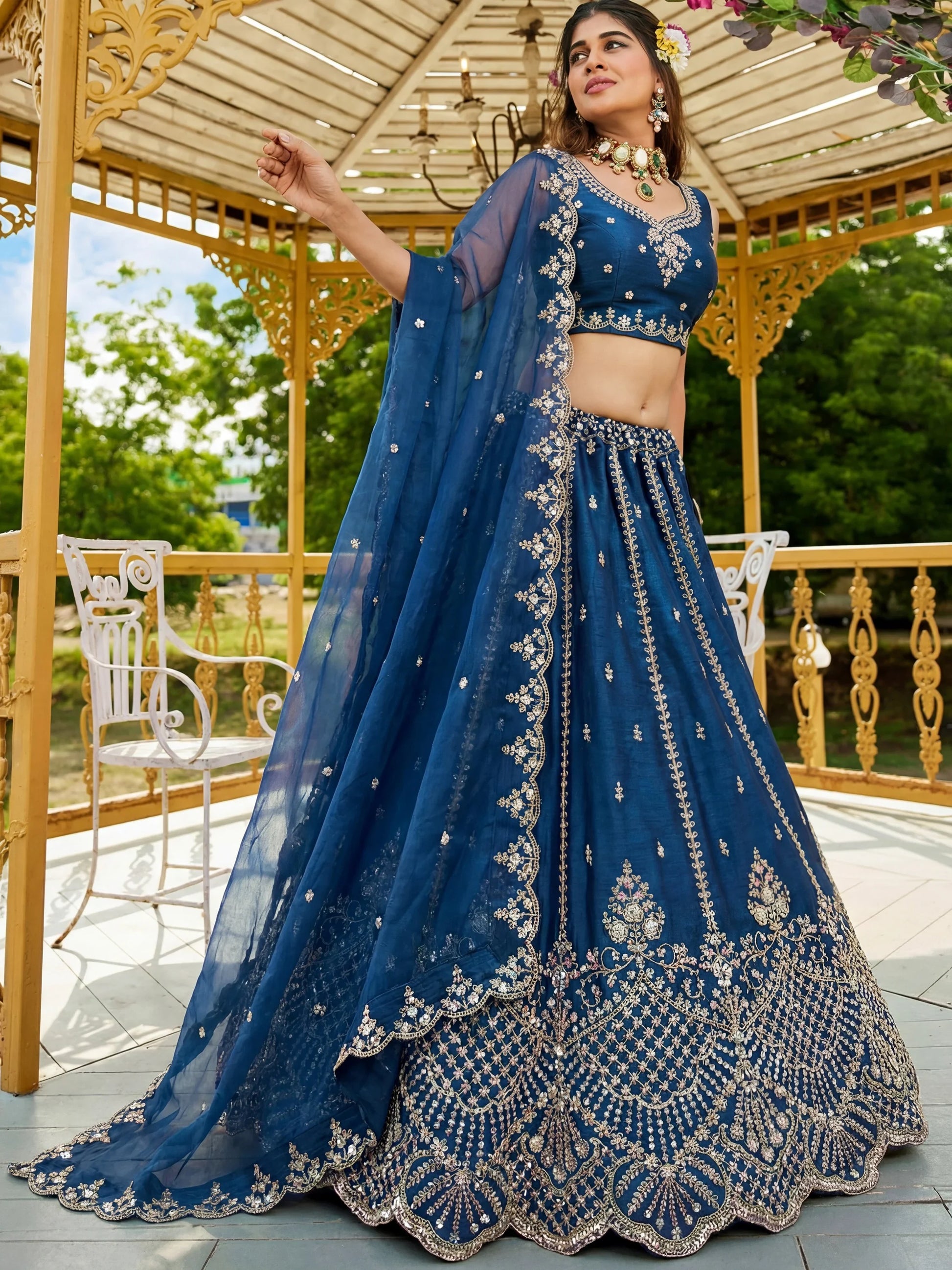 Fantastic Blue Dori Embroidery Satin Wedding Wear Lehenga Choli