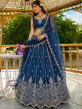 Fantastic Blue Dori Embroidery Satin Wedding Wear Lehenga Choli