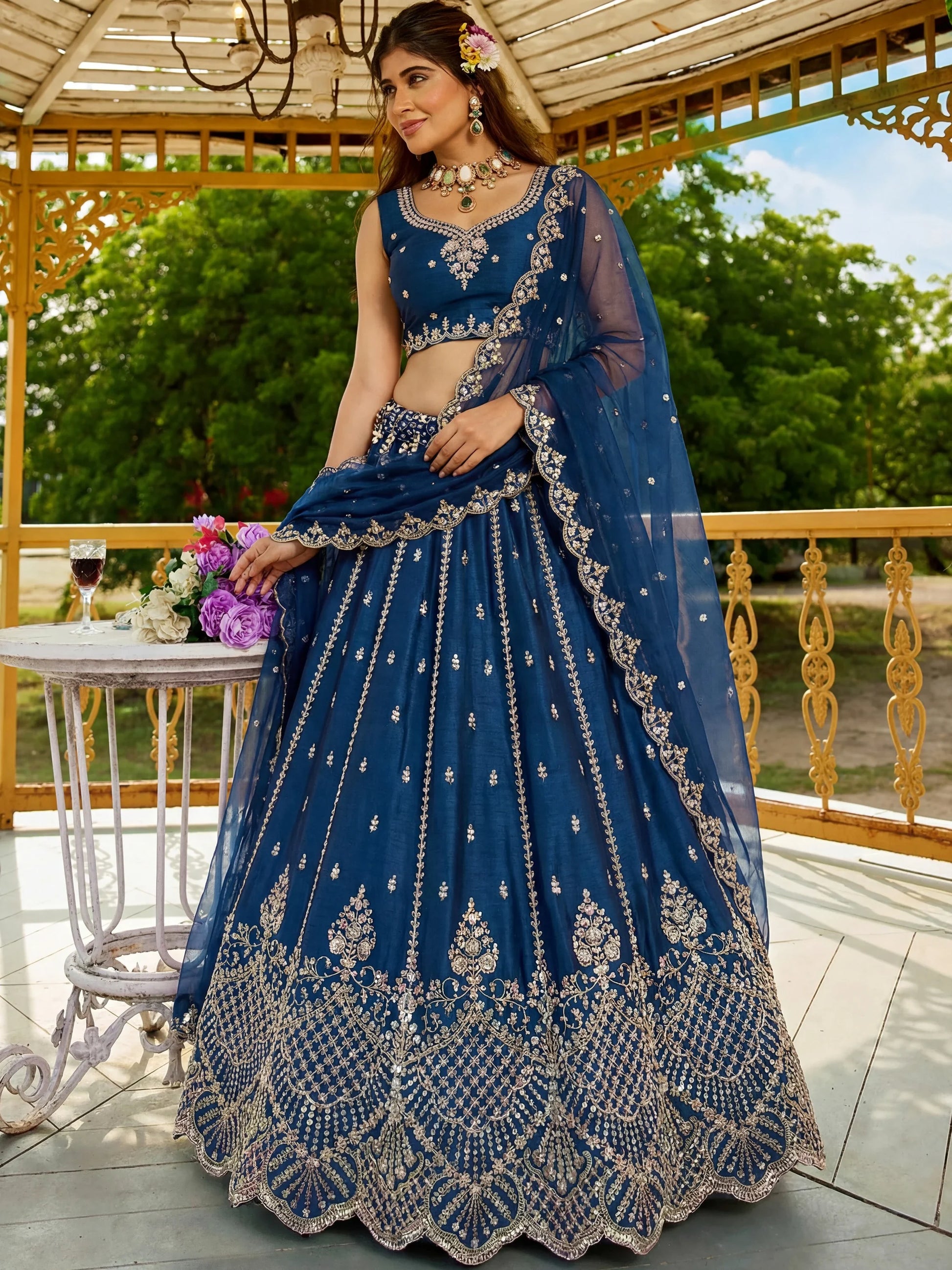 Fantastic Blue Dori Embroidery Satin Wedding Wear Lehenga Choli