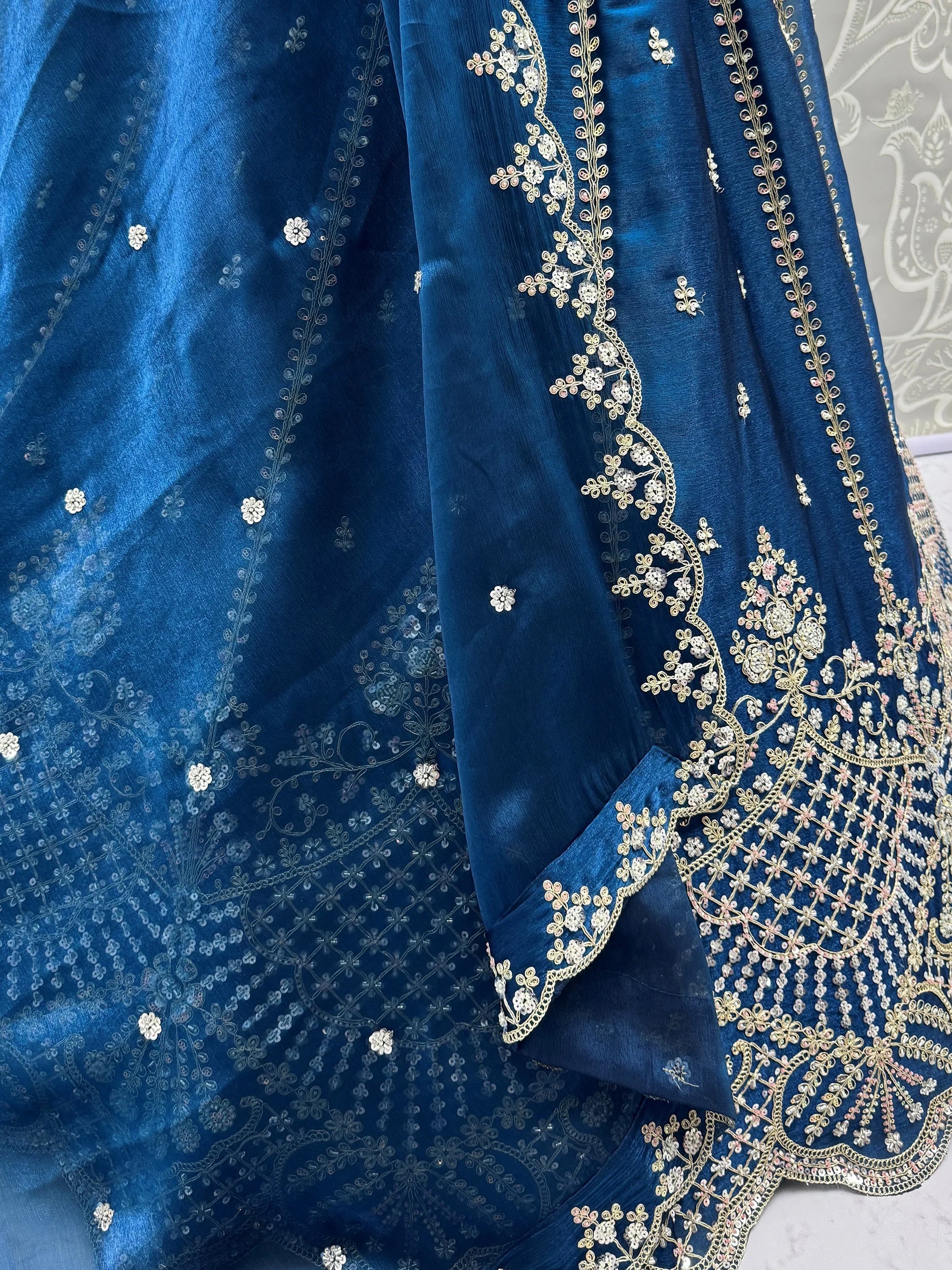 Fantastic Blue Dori Embroidery Satin Wedding Wear Lehenga Choli