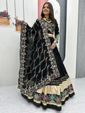 Wonderful Black Thread Embroidered Cotton Navratri Special Lehenga Choli