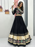 Wonderful Black Thread Embroidered Cotton Navratri Special Lehenga Choli