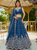 Fantastic Blue Dori Embroidery Satin Wedding Wear Lehenga Choli