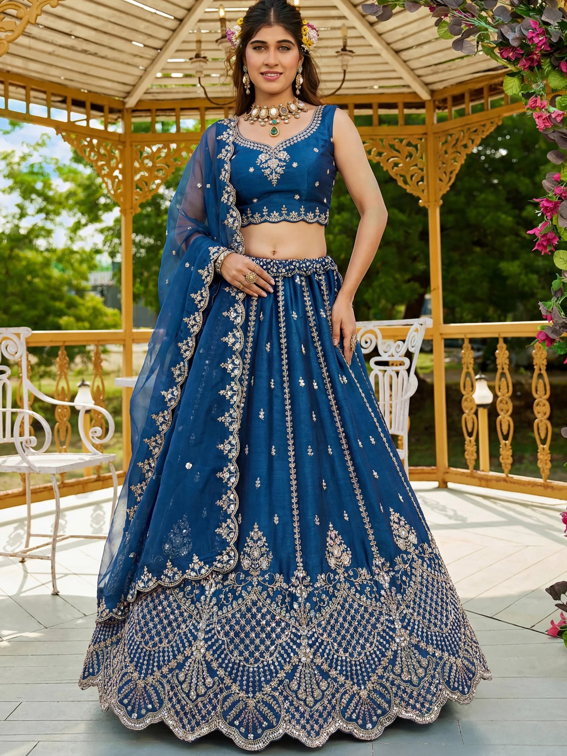 Fantastic Blue Dori Embroidery Satin Wedding Wear Lehenga Choli