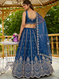 Fantastic Blue Dori Embroidery Satin Wedding Wear Lehenga Choli