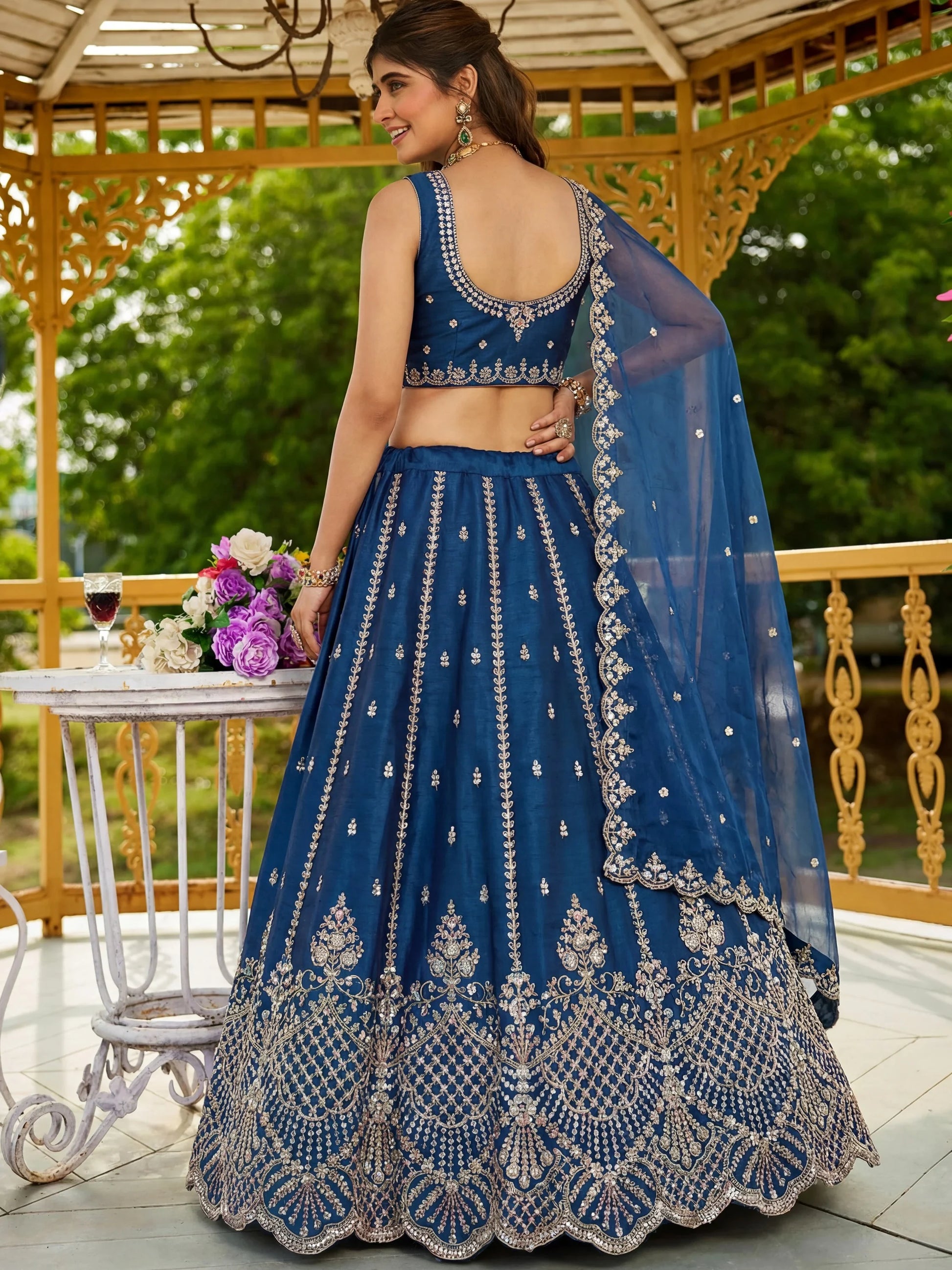 Fantastic Blue Dori Embroidery Satin Wedding Wear Lehenga Choli