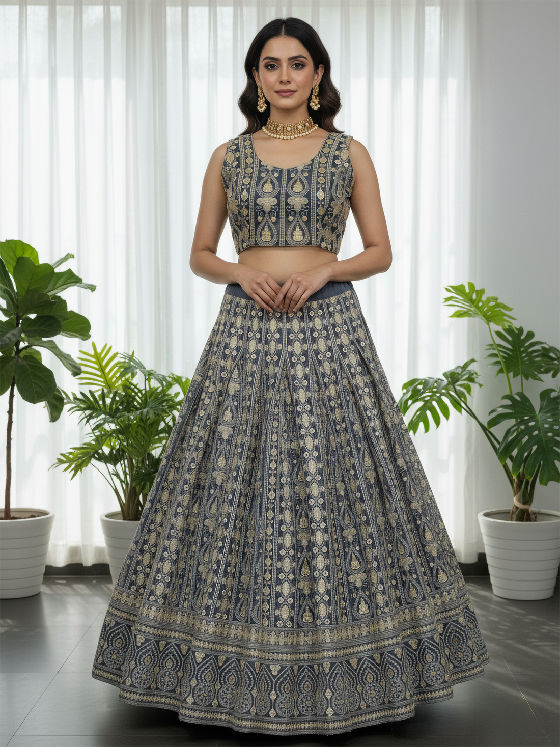 Fascinate Grey Gota Work Georgette Engagement Wear Lehenga Choli