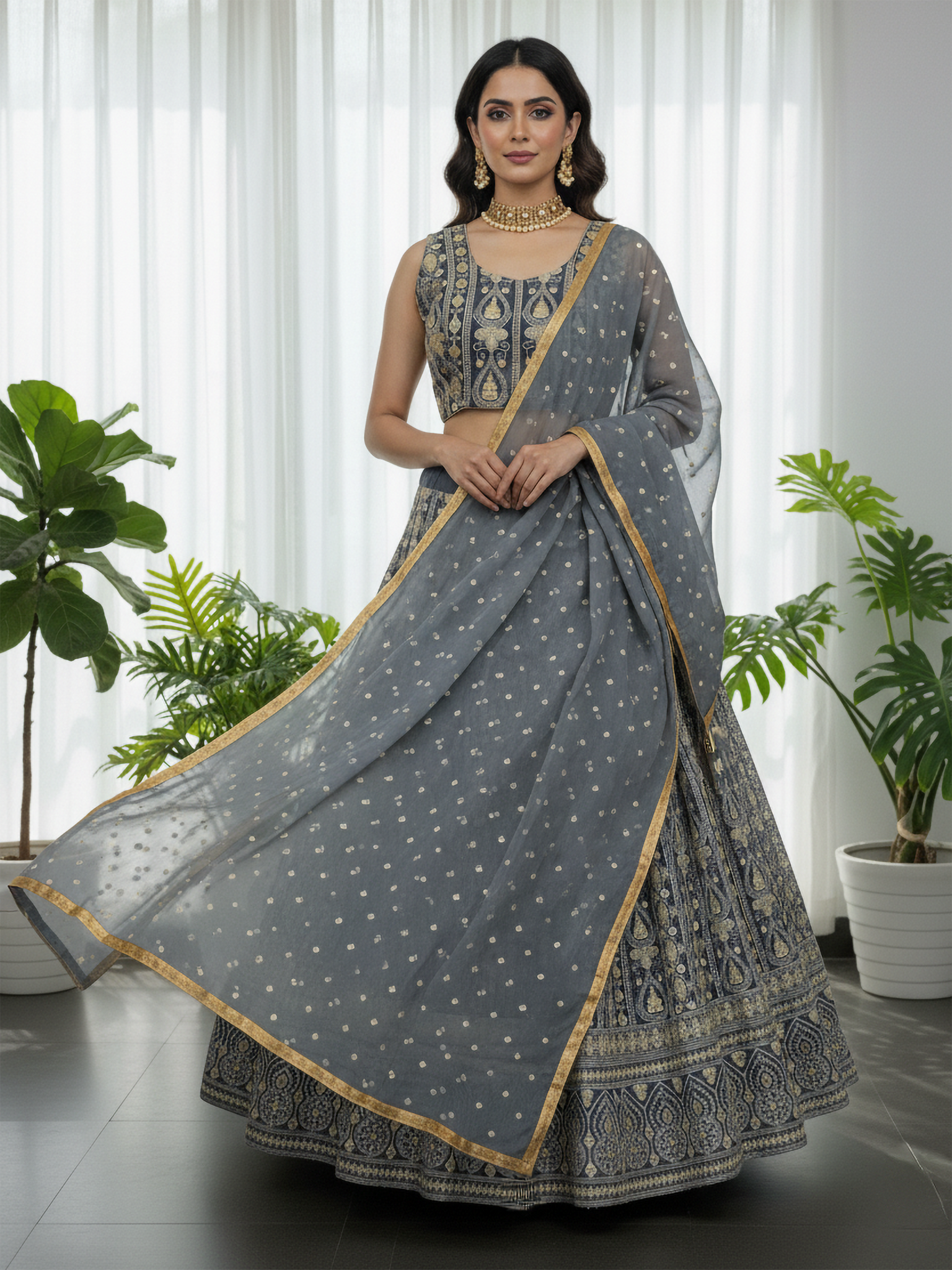 Fascinate Grey Gota Work Georgette Engagement Wear Lehenga Choli