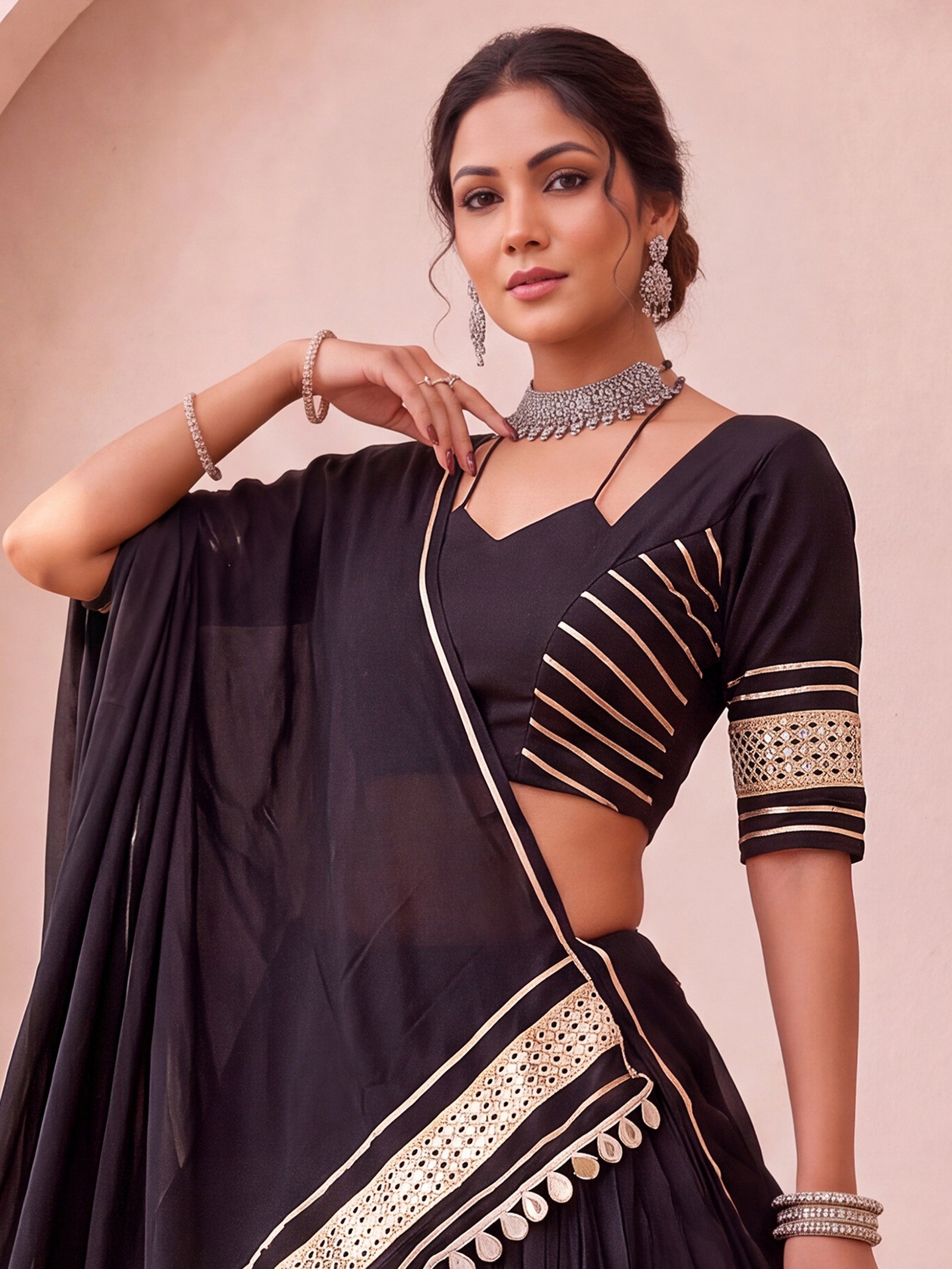 Attractive Black Mirror Lace Work Cotton Navratri Wear Lehenga Choli