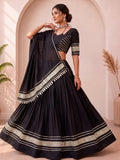 Attractive Black Mirror Lace Work Cotton Navratri Wear Lehenga Choli