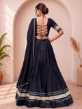 Attractive Black Mirror Lace Work Cotton Navratri Wear Lehenga Choli