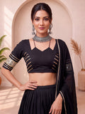 Attractive Black Mirror Lace Work Cotton Navratri Wear Lehenga Choli