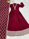Lovable Maroon Zari Embroidered Silk Wedding Wear Anarkali Gown With Dupatta