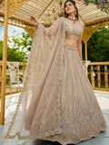 Attractive Beige Dori Embroidery Satin Engagement Wear Lehenga Choli