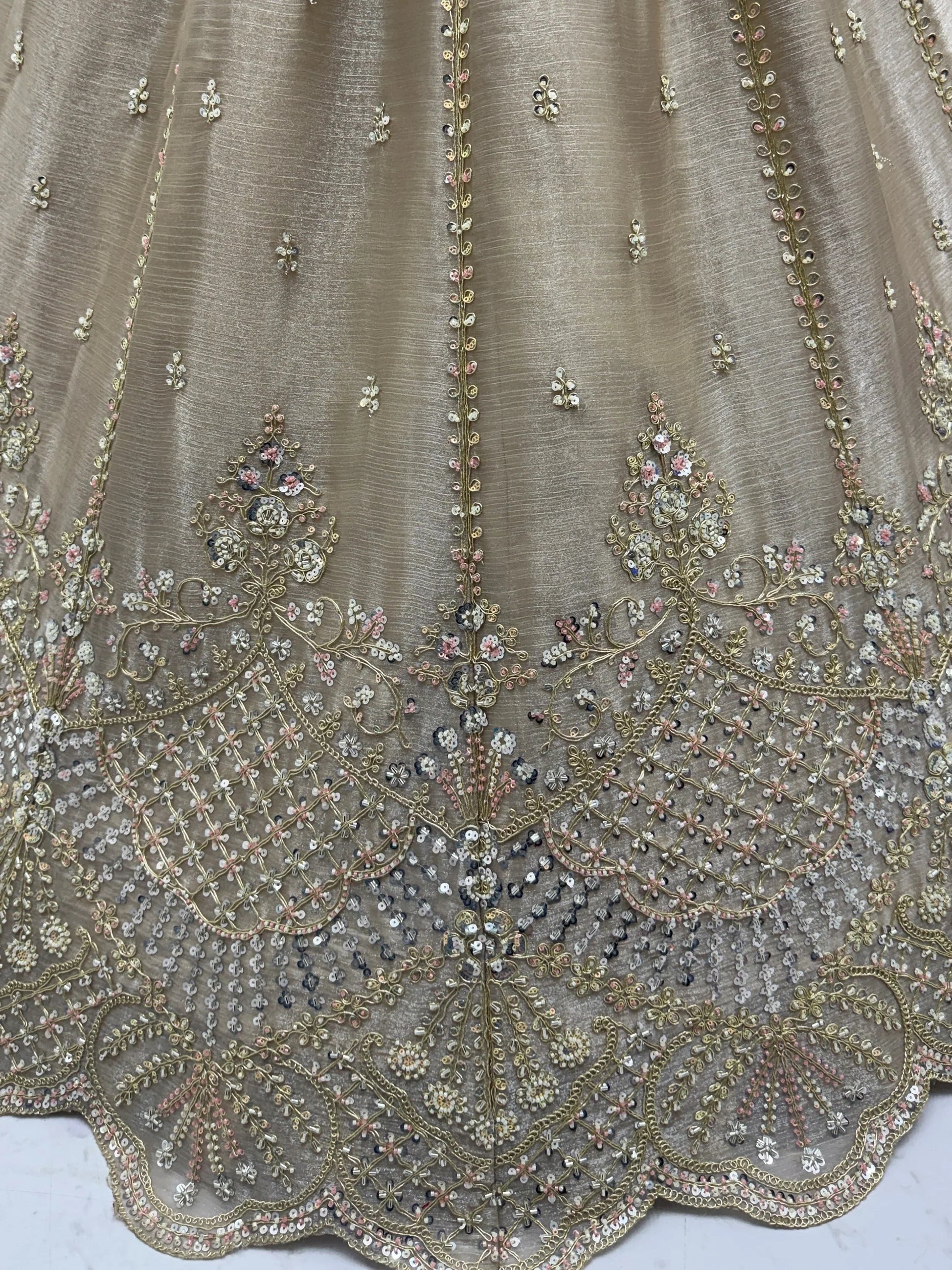 Attractive Beige Dori Embroidery Satin Engagement Wear Lehenga Choli