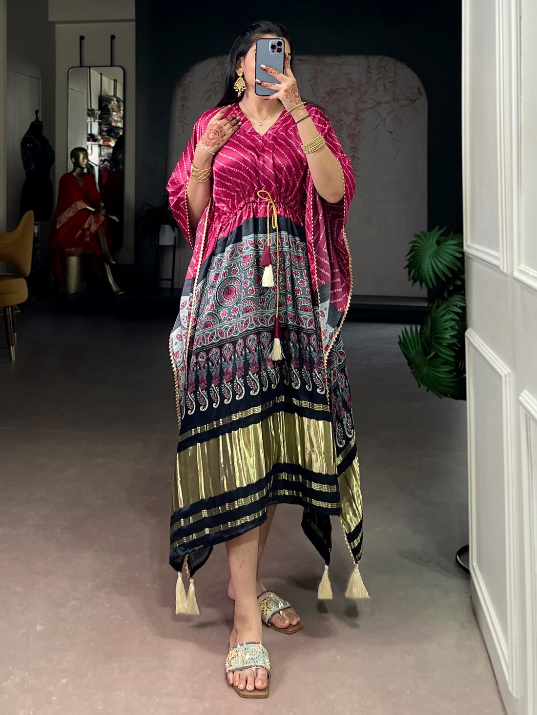Fantastic Rani Pink Gotta Patti Gaji Silk Festival Wear Kaftan