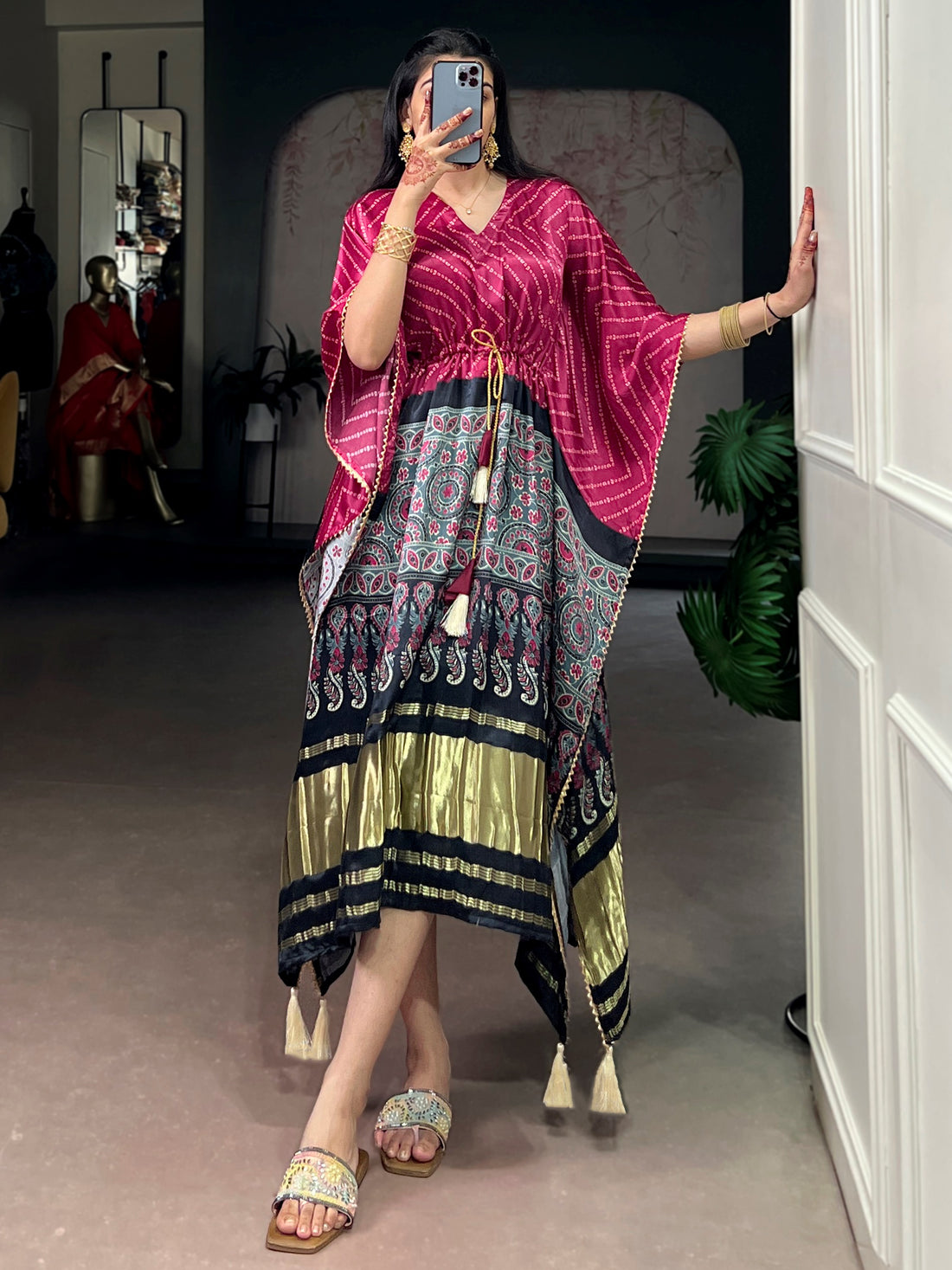 Fantastic Rani Pink Gotta Patti Gaji Silk Festival Wear Kaftan