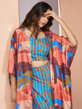 Gorgeous Blue Printed Muslin Silk Party Wear Co-Ord Set With Shrug