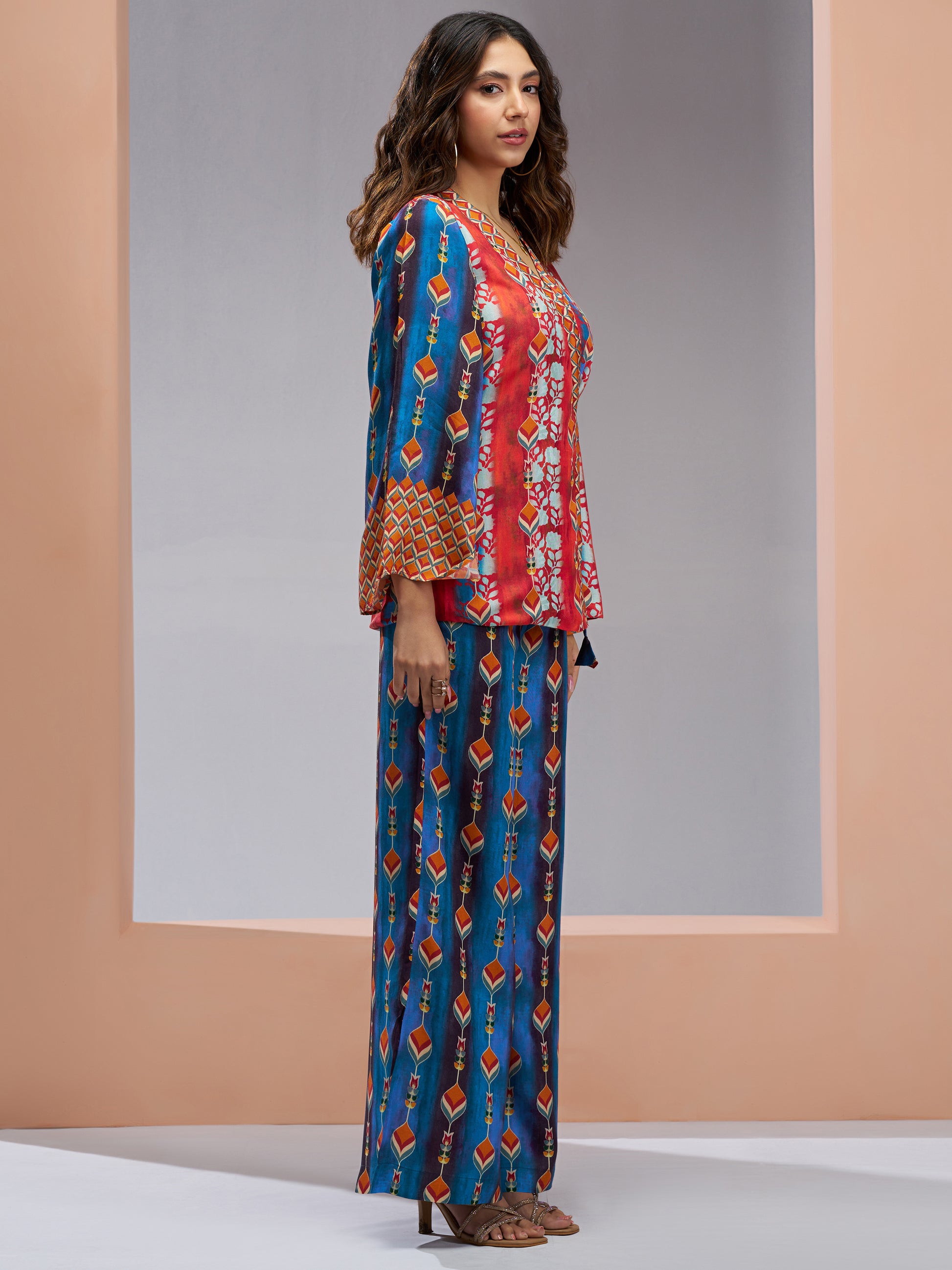 Charming Navy Blue Printed Muslin Silk Party Wear Co-Ord Set
