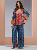 Charming Navy Blue Printed Muslin Silk Party Wear Co-Ord Set
