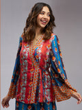 Charming Navy Blue Printed Muslin Silk Party Wear Co-Ord Set