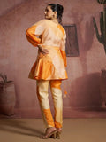 Stylish Orange Printed Muslin Silk Designer Peplum Co-Ord Set