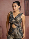 Amazing Black Digital Printed Muslin Silk Event Wear Jump Suit