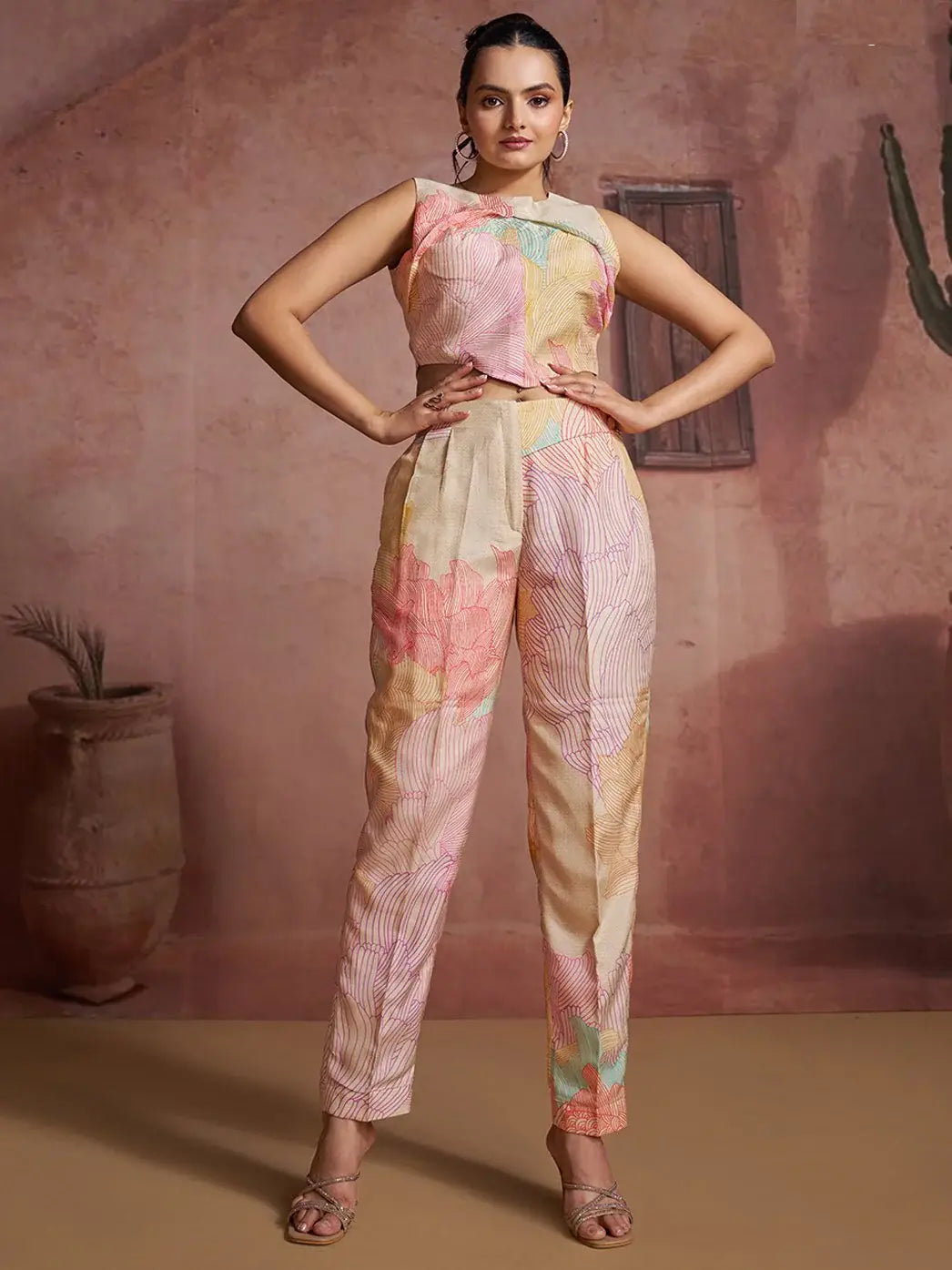 Chic Off-White Digital Printed Muslin Silk Western Wear Co-Ord Set