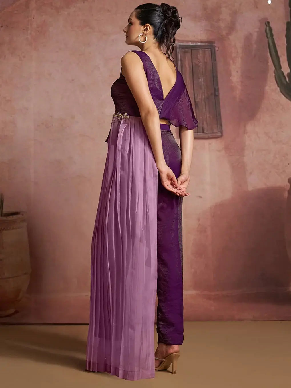 Lavish Wine Hand Work Organza Party Wear Co-Ord Set