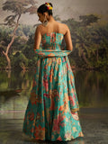 Sensational Mint Blue Floral Printed Georgette Party Wear Lehenga With Co-Ord Blouse