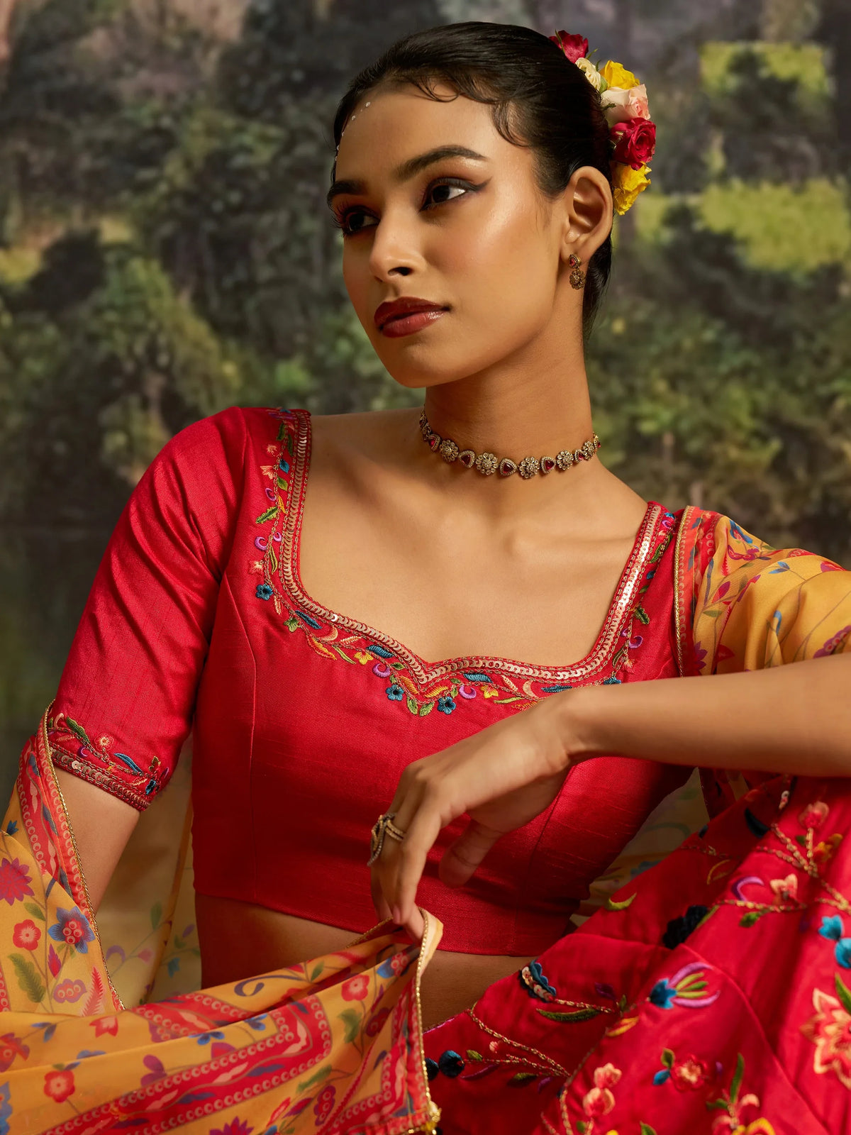 Enchanting Red Embroidered Silk Wedding Wear Lehenga Choli